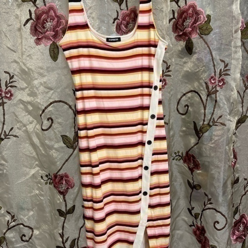 Express Stripped Asymmetrical Button Front Midi B… - image 8